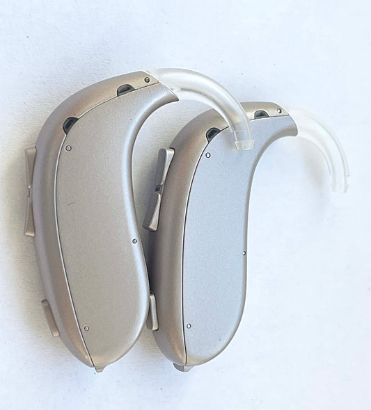 Used, Pair of Oticon Xceed 1 UP BTE Severe to Profound Beige Color