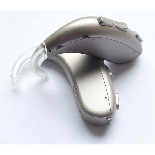 Used, Pair of Oticon Xceed 3 SP behind the ear BTE Beige Color