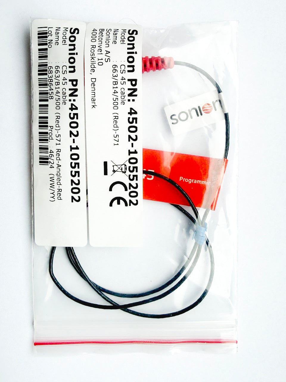 New Sonion CS45 Programming Cable. Red Color. S/N - 4502-1055202 - USA Shipping