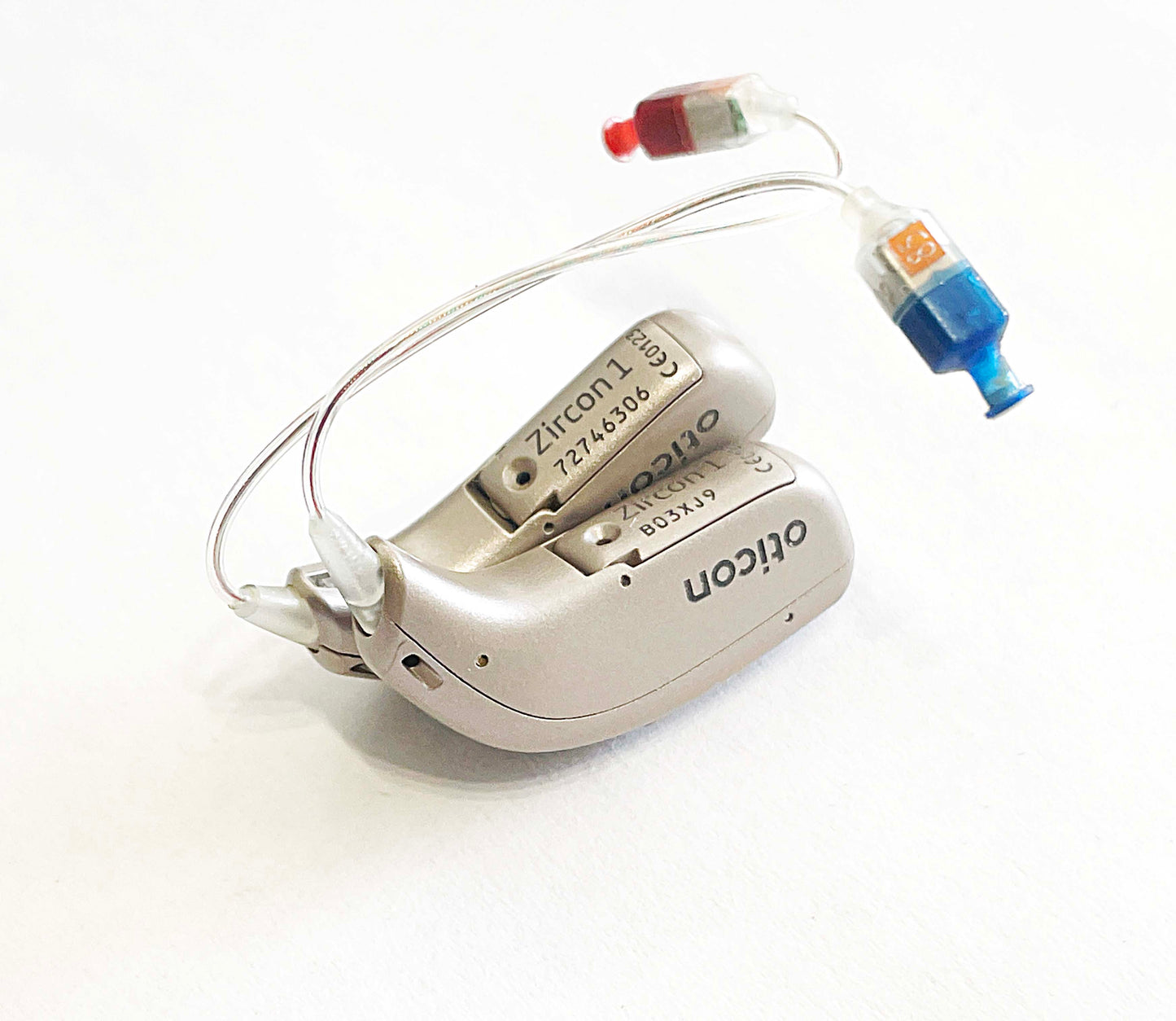 Used, Pair of Oticon Zircon 1 miniRITE R Beige Color + Charger
