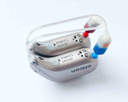 Used, Pair of Oticon Intent 1 hearing aids + Speakers 3/85db